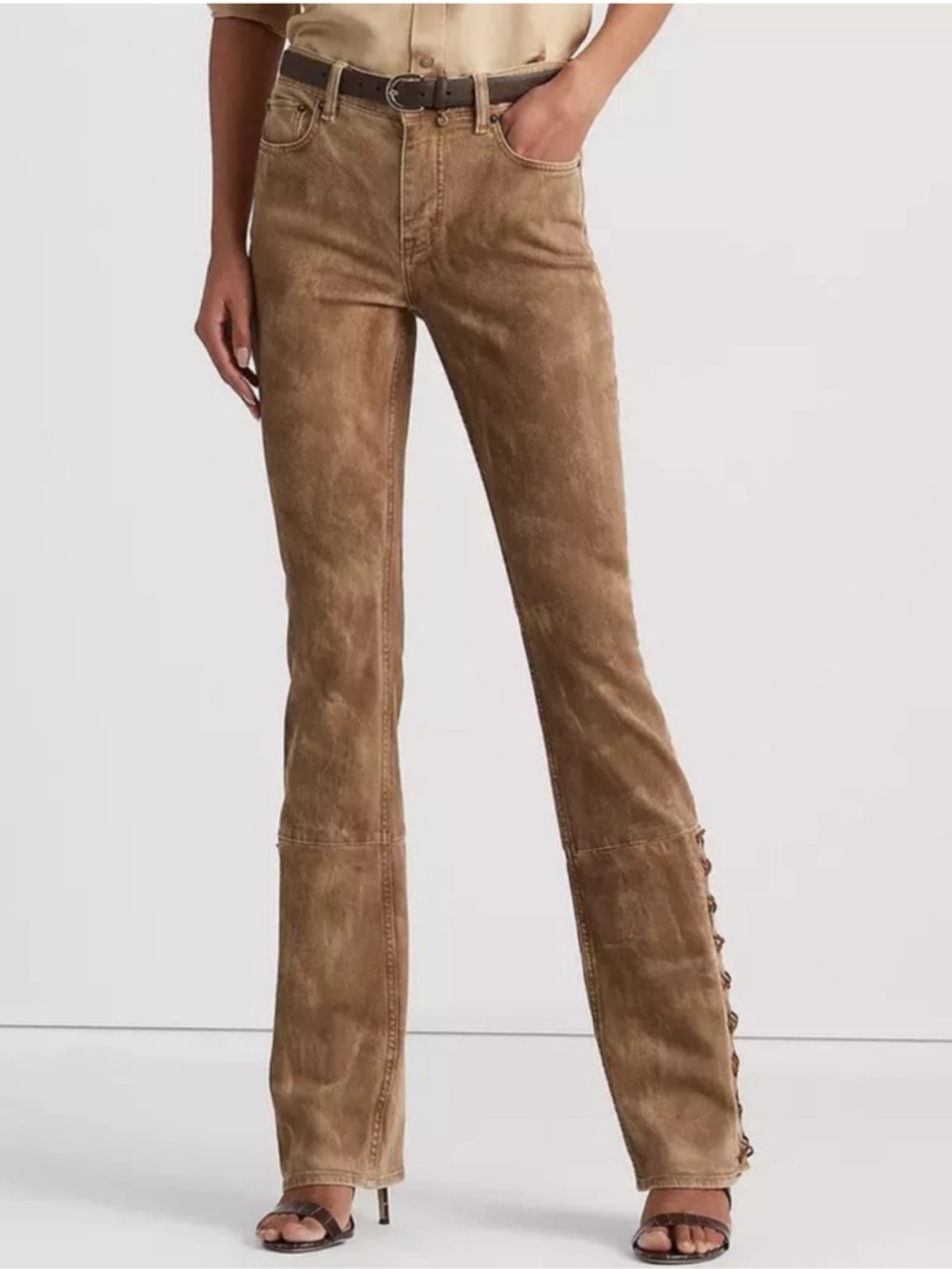 NEW! With TAGS !! Lauren Ralph Lauren Brown bootcut Pants with Side lace up Trim